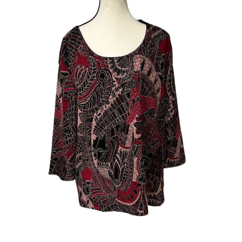 East 5th Womens Sz XL Blouse Black w/Pink Gold Touches B42